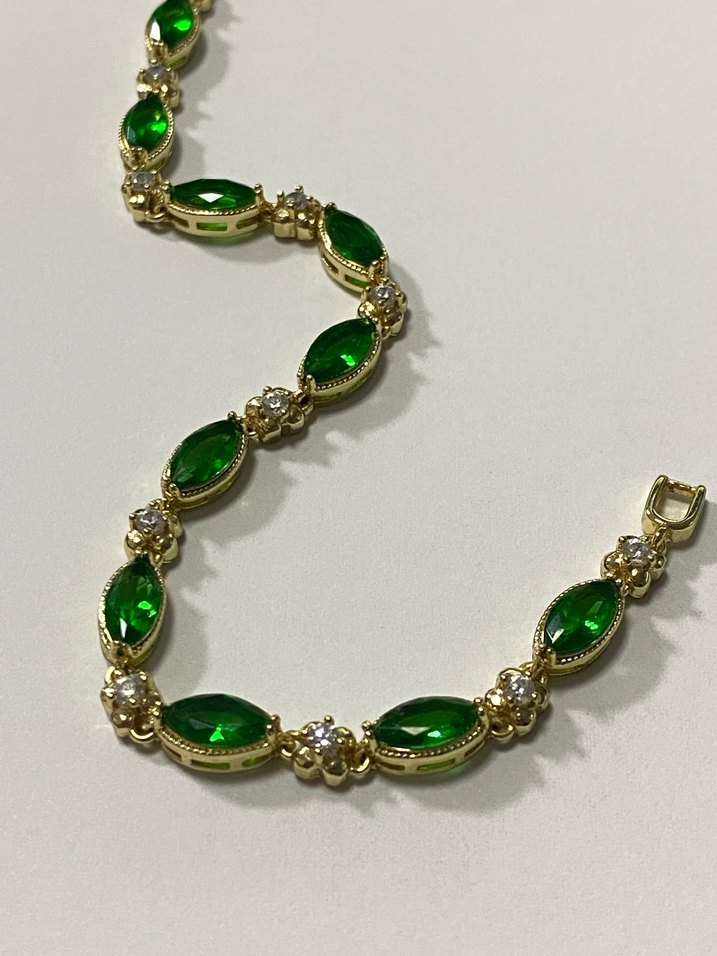 Yeşil Taşlı Zincir Detaylı Kadın Bileklik - Görsel 2