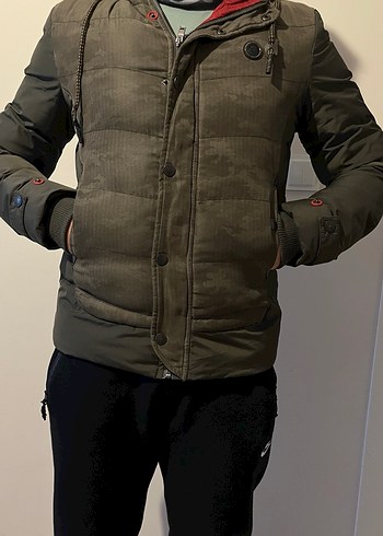 Gri Kamuflajlı Fermuarlı Erkek Mont - Görsel 4