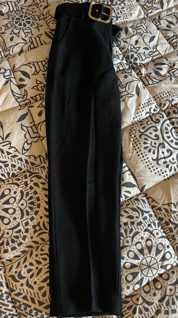 Parizyen Stil Siyah Kemerli Kadın Pantolon - Görsel 3