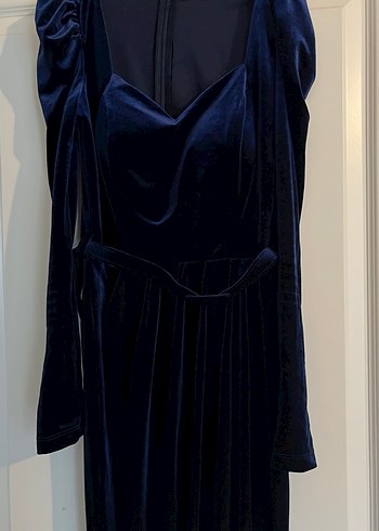 Lacivert Kadife Drapeli Uzun Abiye Elbise - Görsel 2