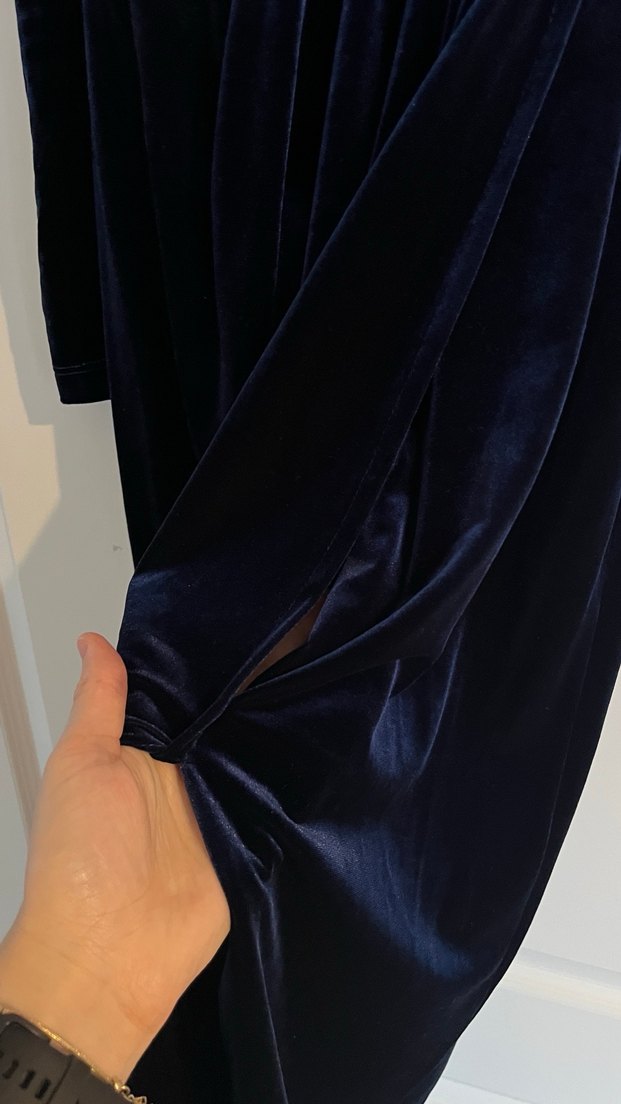 Lacivert Kadife Drapeli Uzun Abiye Elbise - Görsel 3