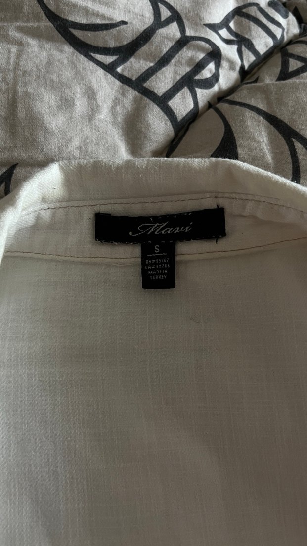 Düğmeli Beyaz Keten Gömlek - Görsel 2