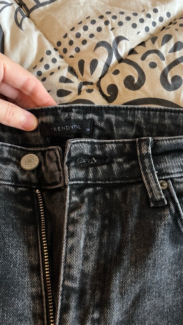 Gri uzun Kadın Kot Pantolon Trendyol flare model - Görsel 2