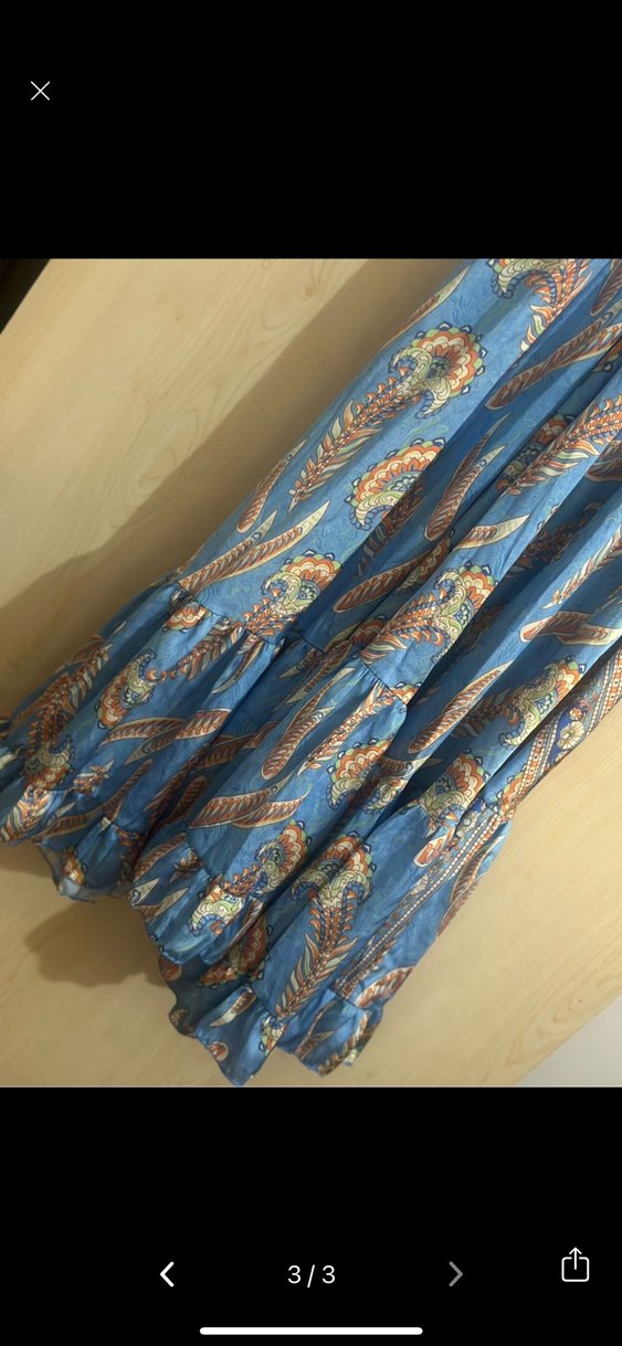 Mavi Bağcıklı çiçekli Uzun saten  Elbise - Görsel 3