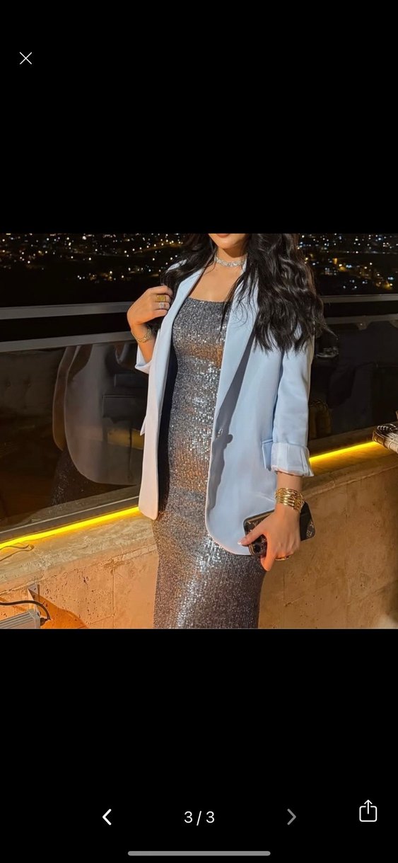 Gri pullu  midi boy Askılı Elbise slim - Görsel 3