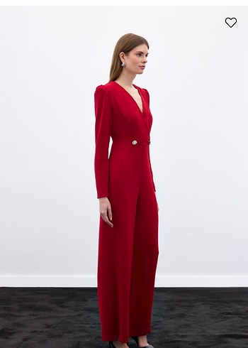 Kırmızı Uzun Kollu Kadın Tulum - Görsel 2