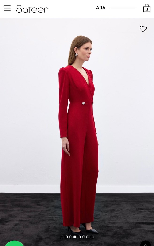 Kırmızı Uzun Kollu Kadın Tulum - Görsel 2