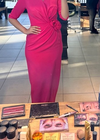 Pembe Drapeli Uzun Abiye Elbise - Görsel 4