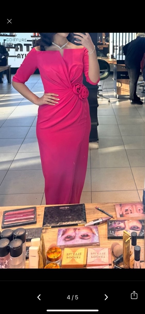 Pembe Drapeli Uzun Abiye Elbise - Görsel 4