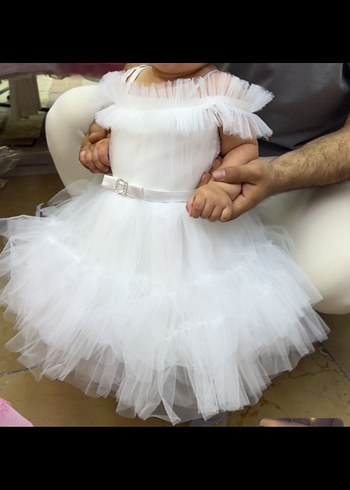 Beyaz Fırfırlı Straplez Kız Çocuk Elbisesi - Görsel 4