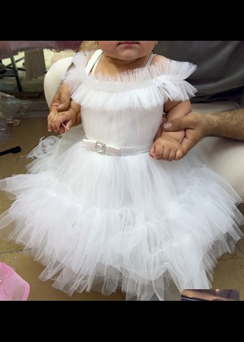 Beyaz Fırfırlı Straplez Kız Çocuk Elbisesi - Görsel 3