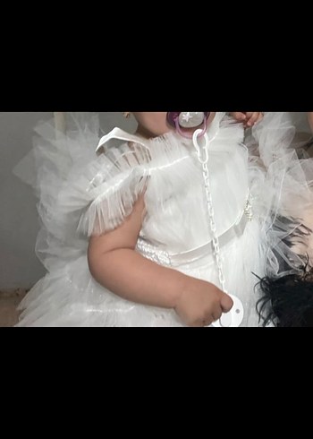 Beyaz Fırfırlı Straplez Kız Çocuk Elbisesi - Görsel 2