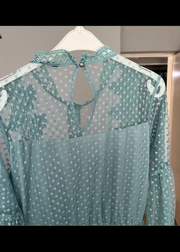 Mavi Dantel Detaylı Bohem Uzun Elbise - Görsel 3