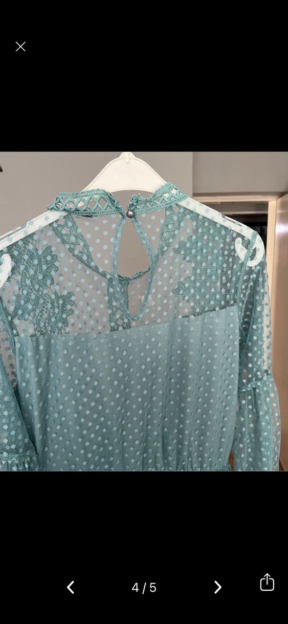 Mavi Dantel Detaylı Bohem Uzun Elbise - Görsel 3