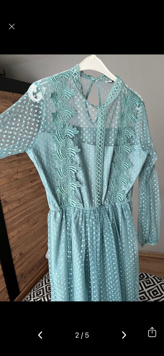 Mavi Dantel Detaylı Bohem Uzun Elbise - Görsel 2