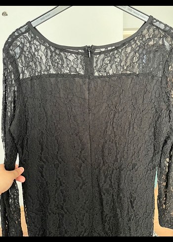 Dantel Detaylı Siyah Midi Elbise - Görsel 3