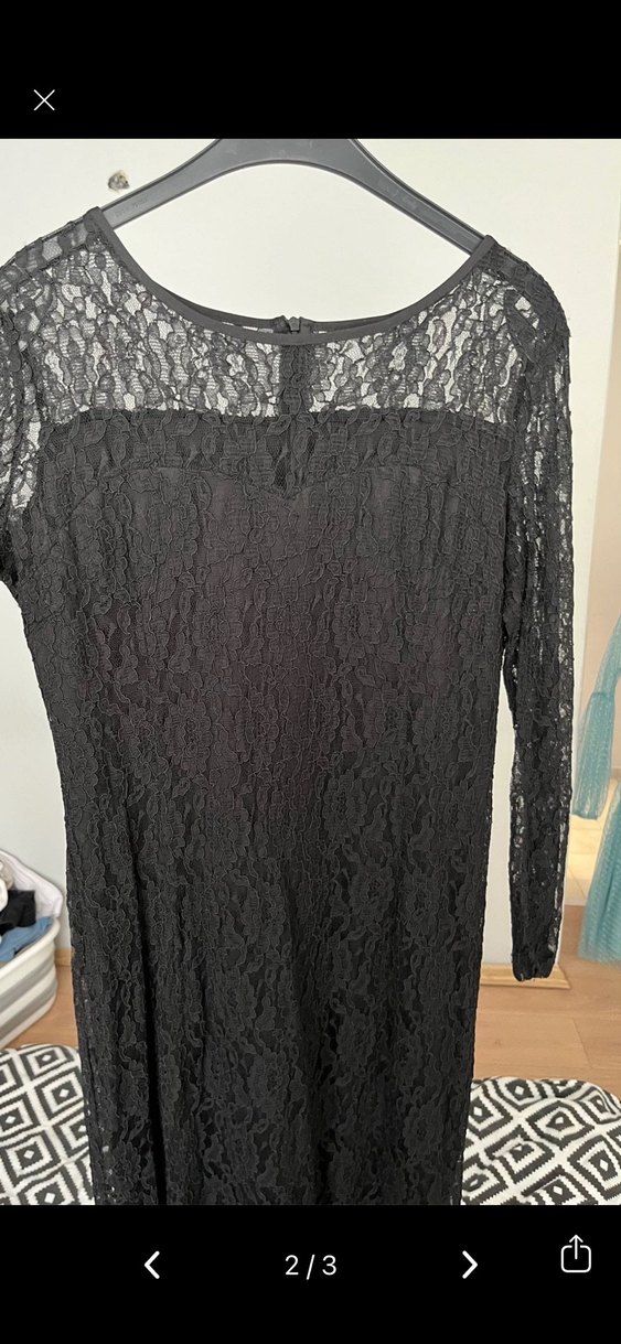 Dantel Detaylı Siyah Midi Elbise - Görsel 2