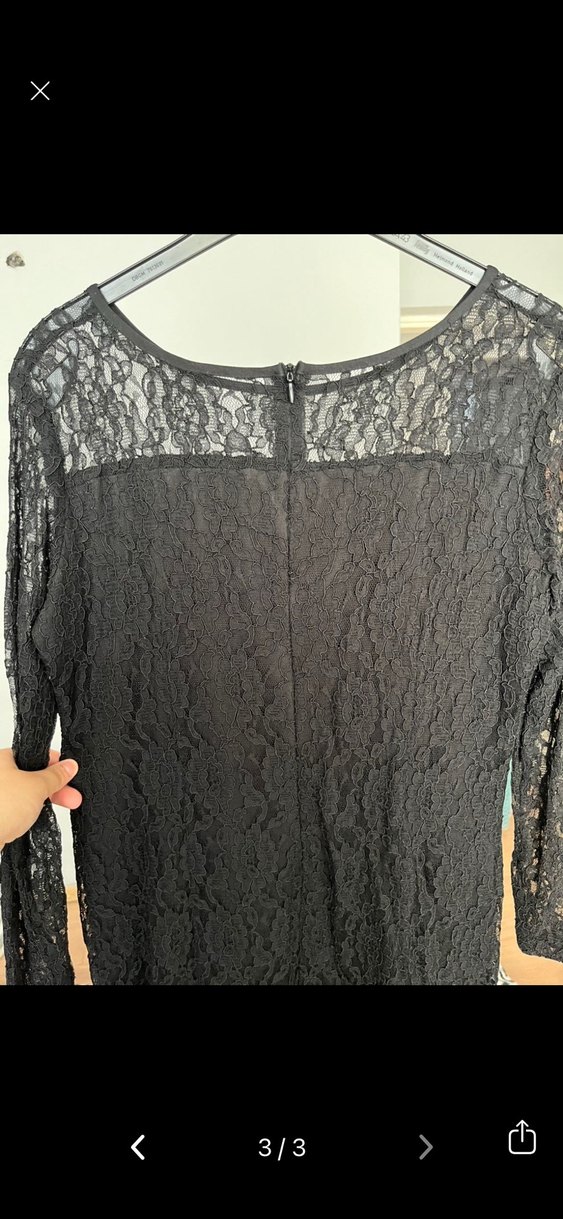 Dantel Detaylı Siyah Midi Elbise - Görsel 3