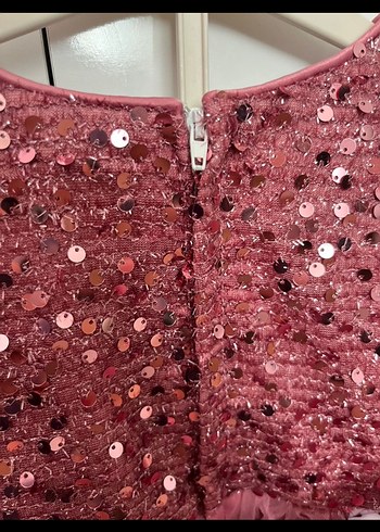 Pembe Pul Detaylı Kız Çocuk Elbise - Görsel 4