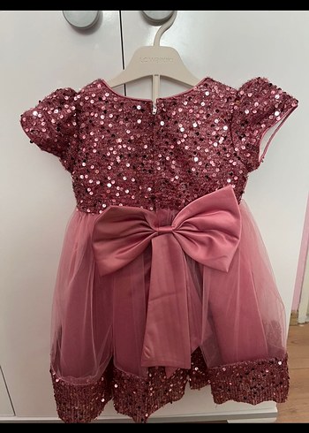 Pembe Pul Detaylı Kız Çocuk Elbise - Görsel 2