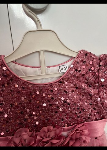 Pembe Pul Detaylı Kız Çocuk Elbise - Görsel 3