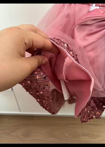 Pembe Pul Detaylı Kız Çocuk Elbise - Görsel 6