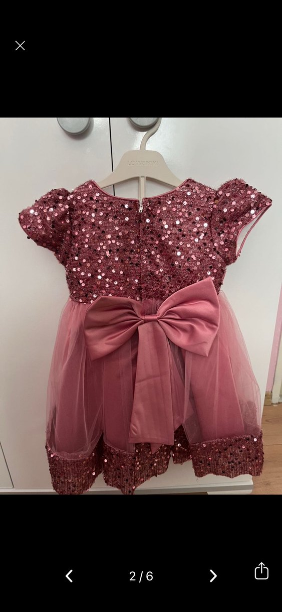 Pembe Pul Detaylı Kız Çocuk Elbise - Görsel 2