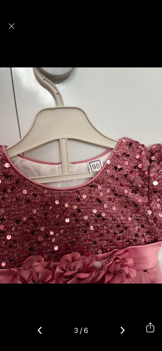 Pembe Pul Detaylı Kız Çocuk Elbise - Görsel 3