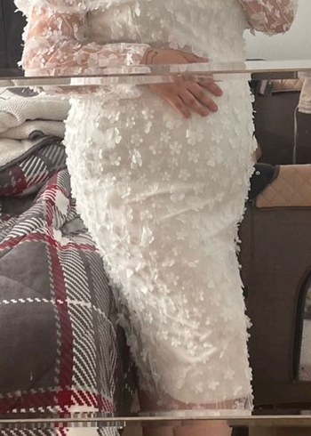 Dantel Detaylı Beyaz Midi Abiye - Görsel 2