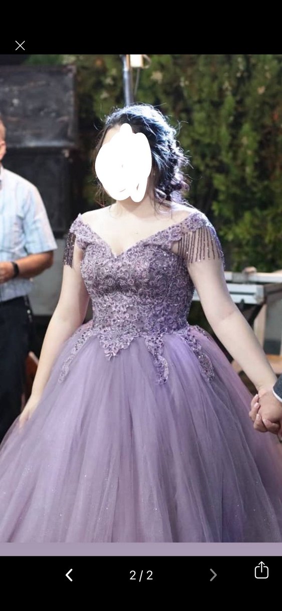 Mor Dantel Detaylı Uzun Gelinlik - Görsel 2