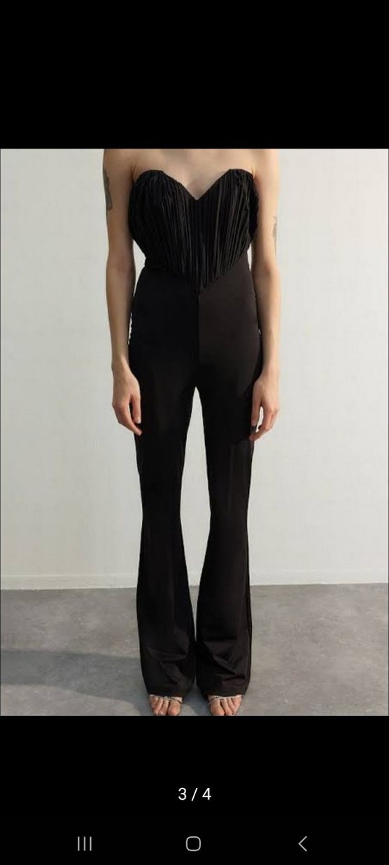 Kadın Siyah Straplez Uzun Tulum - Görsel 3