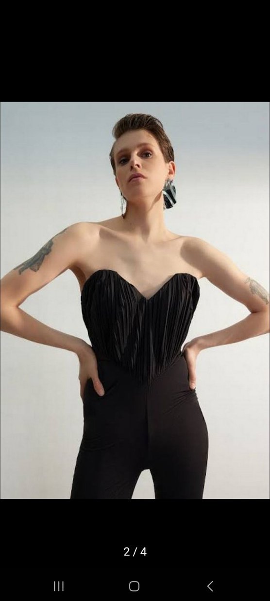 Kadın Siyah Straplez Uzun Tulum - Görsel 2