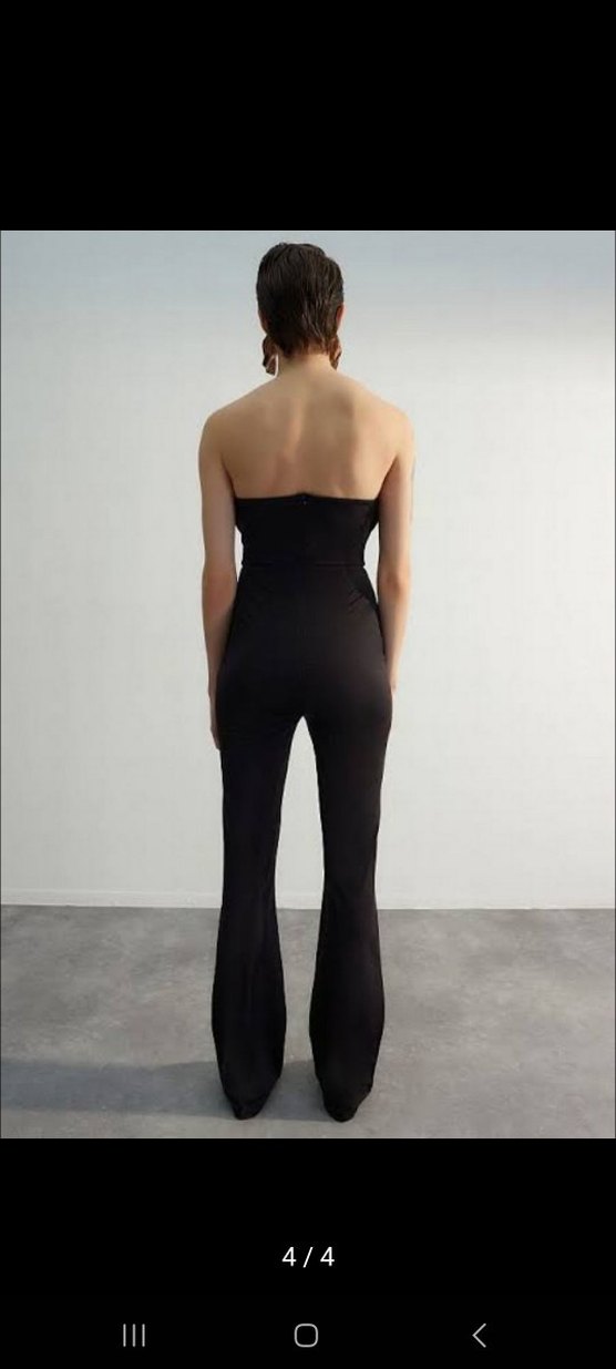 Kadın Siyah Straplez Uzun Tulum - Görsel 4