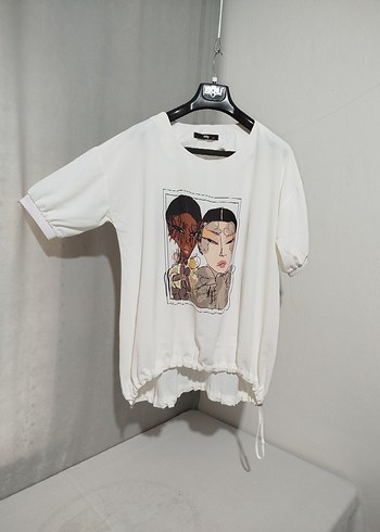 Beyaz Baskılı Kısa Kollu Kadın Tişört - Görsel 5