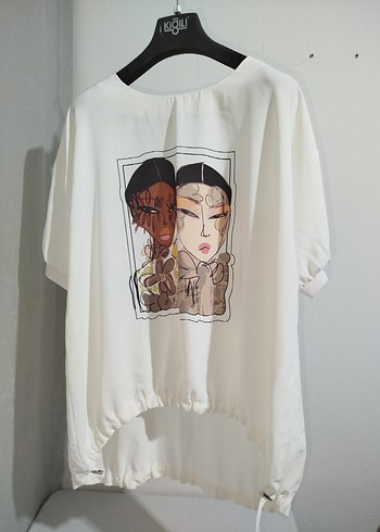 Beyaz Baskılı Kısa Kollu Kadın Tişört - Görsel 2