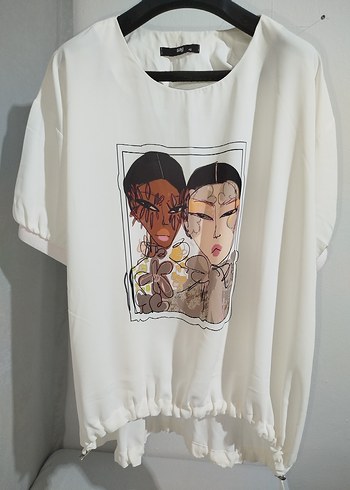 Beyaz Baskılı Kısa Kollu Kadın Tişört - Görsel 3
