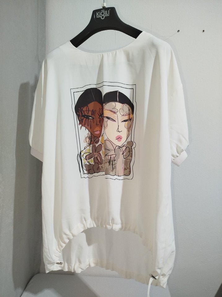 Beyaz Baskılı Kısa Kollu Kadın Tişört - Görsel 2