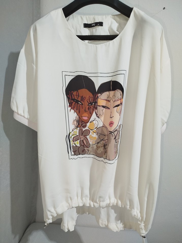 Beyaz Baskılı Kısa Kollu Kadın Tişört - Görsel 3