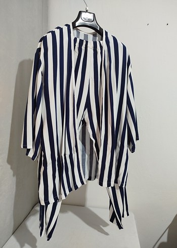 Lacivert Çizgili Uzun Emzirme Sabahlığı - Görsel 10