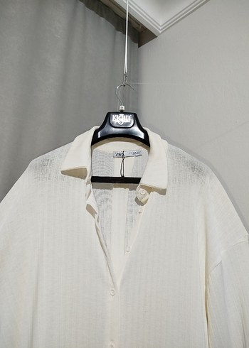 Beyaz Pilili Uzun Kollu Keten Gömlek - Görsel 7