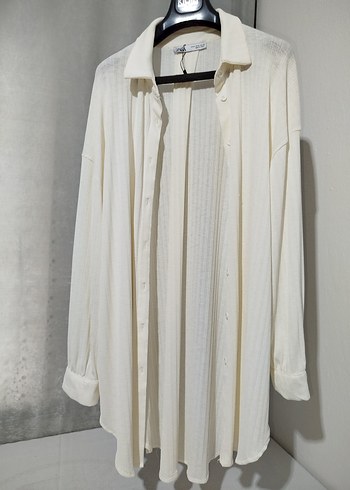 Beyaz Pilili Uzun Kollu Keten Gömlek - Görsel 3