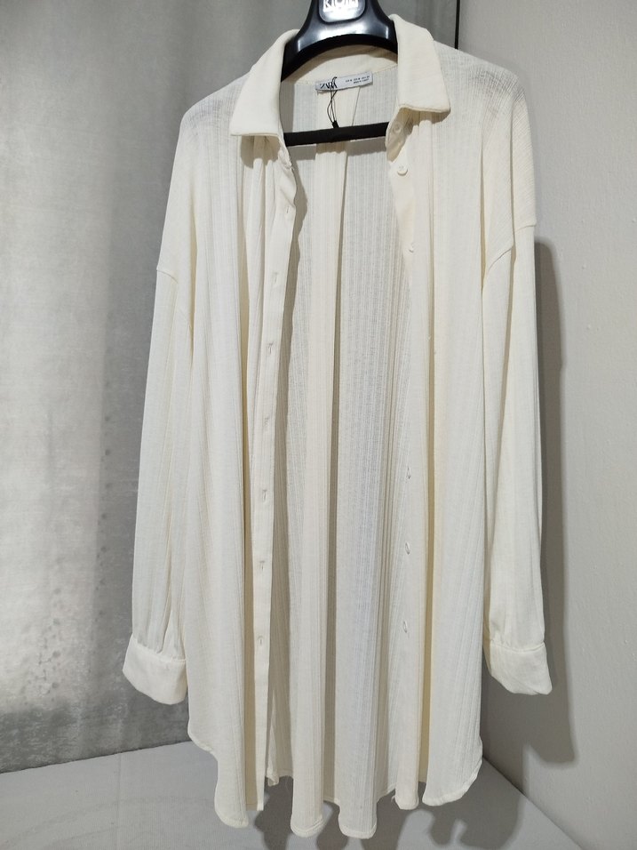 Beyaz Pilili Uzun Kollu Keten Gömlek - Görsel 3