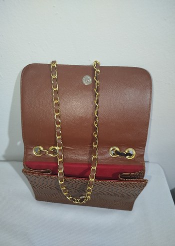 Zincir Detaylı Kahverengi Yılan Desenli Deri Çanta - Görsel 7