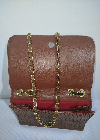 Zincir Detaylı Kahverengi Yılan Desenli Deri Çanta - Görsel 8