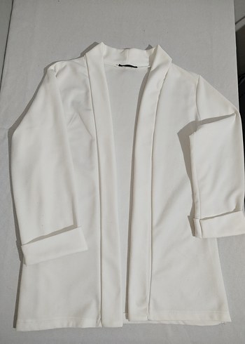 Beyaz Kadın Keten Mini Blazer - Görsel 8