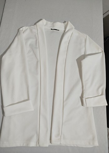 Beyaz Kadın Keten Mini Blazer - Görsel 7