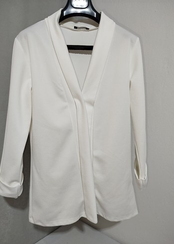 Beyaz Kadın Keten Mini Blazer - Görsel 4