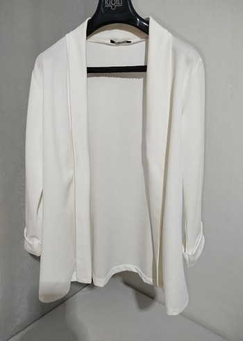 Beyaz Kadın Keten Mini Blazer - Görsel 5