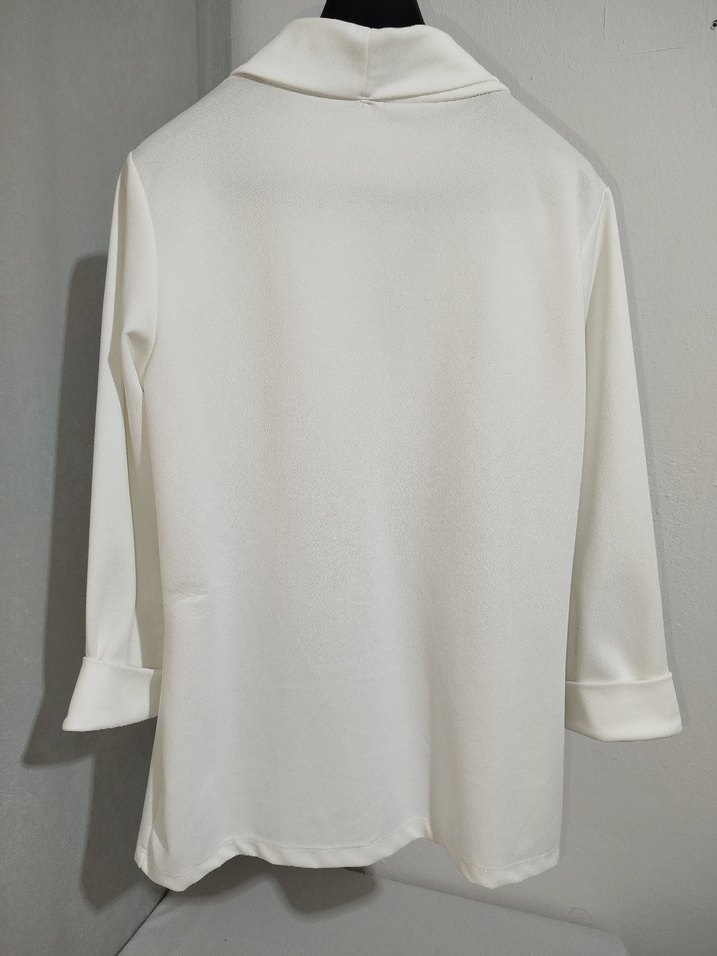 Beyaz Kadın Keten Mini Blazer - Görsel 3