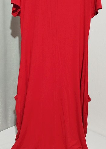 Kırmızı V Yakalı Fermuarlı Maxi Elbise - Görsel 7